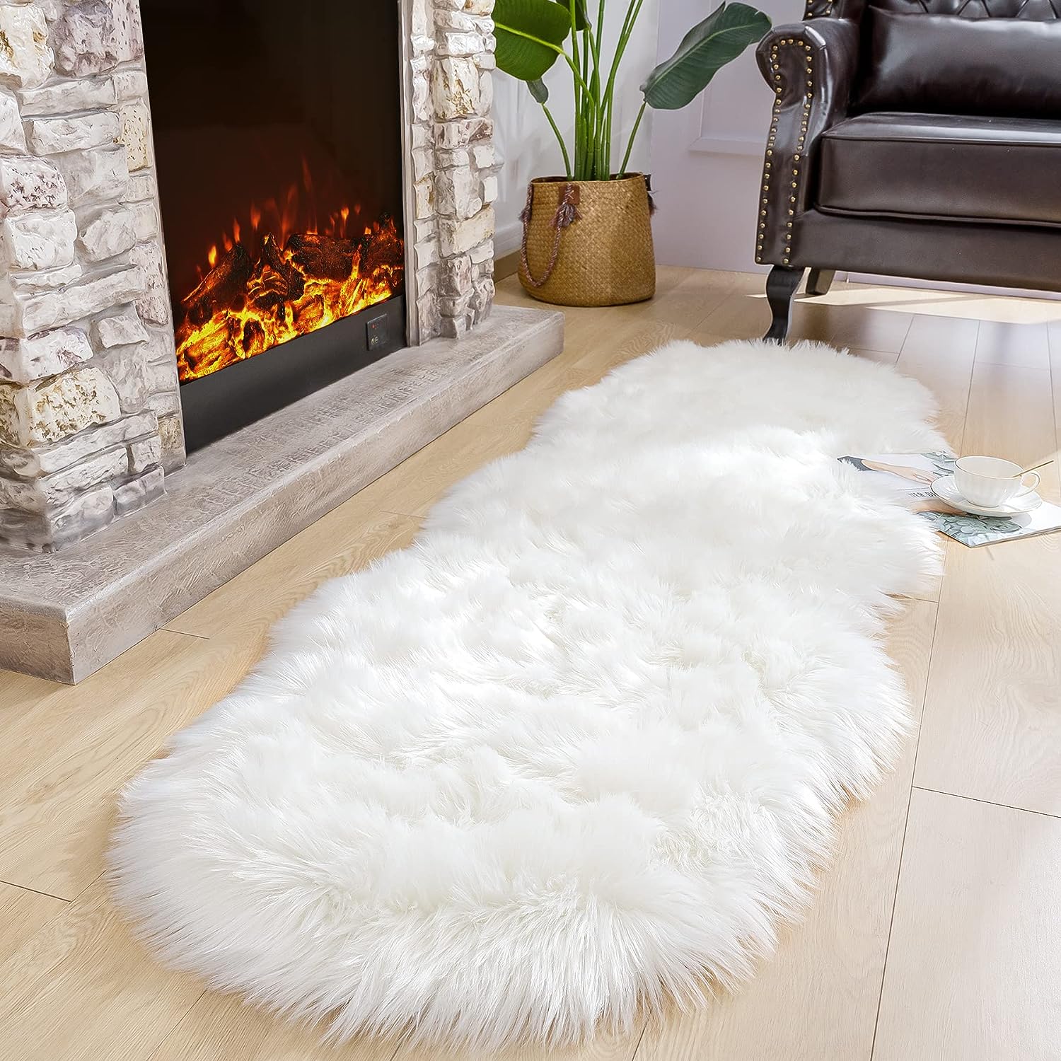 white rug fluffy faux sheep skin