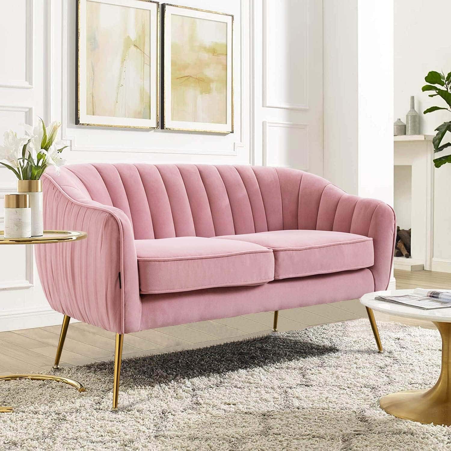 pink couches living room