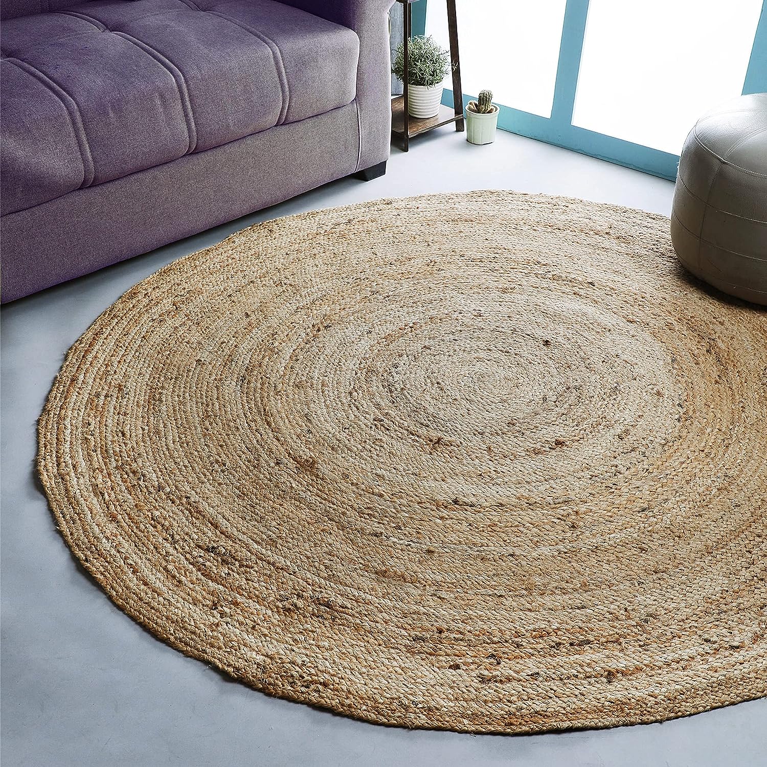 natural rug in living room round