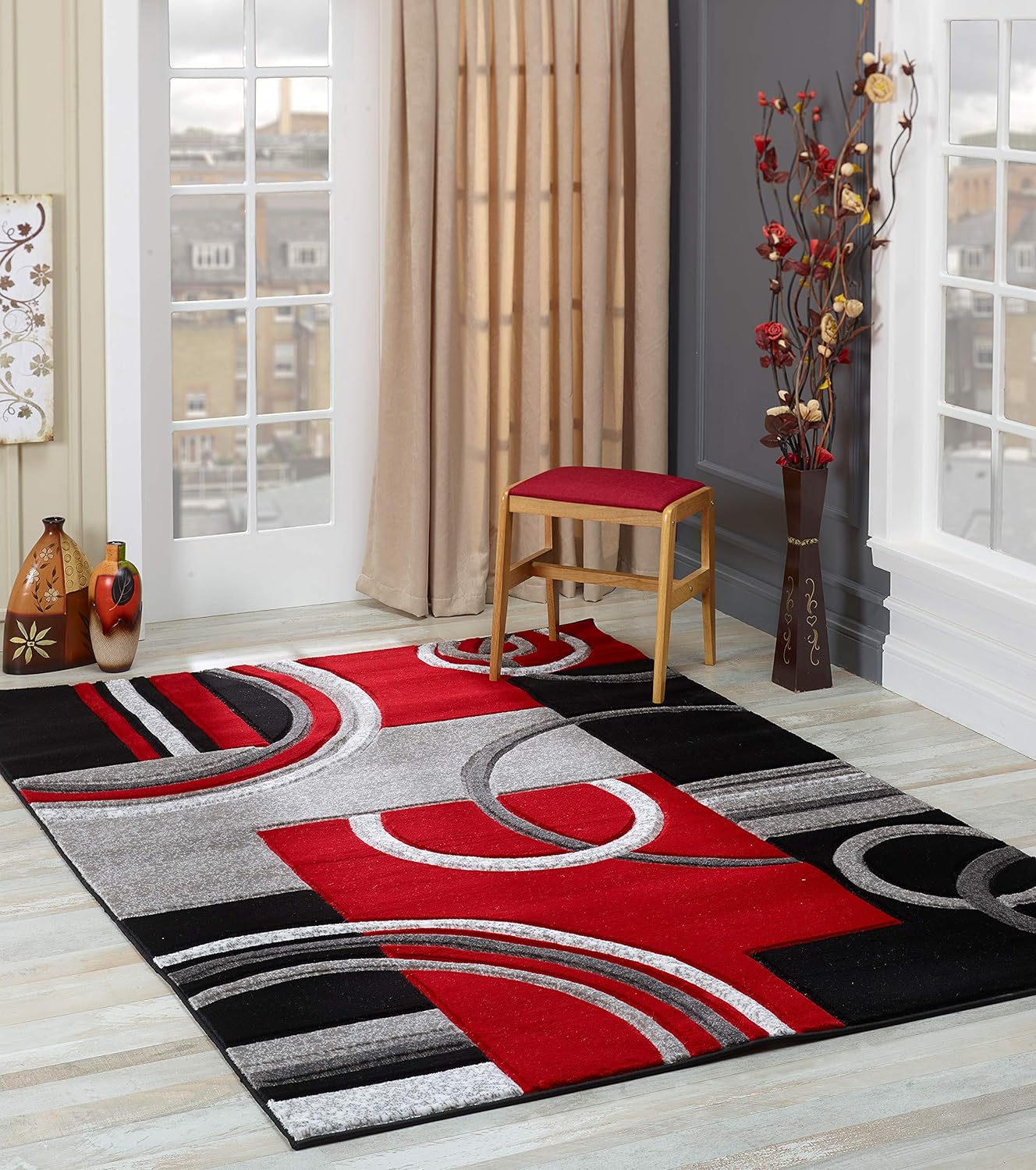 red rug living room