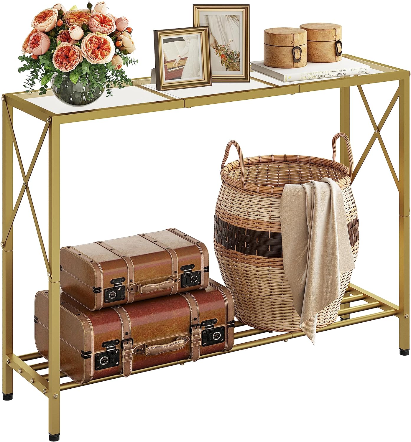 gold living room console glass table