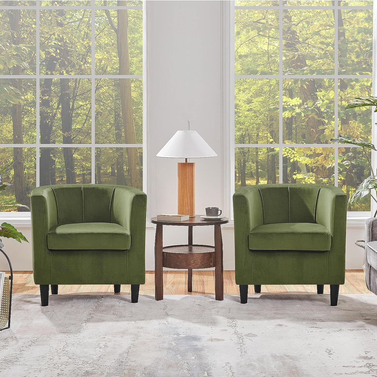 living room olive chairs set of 2