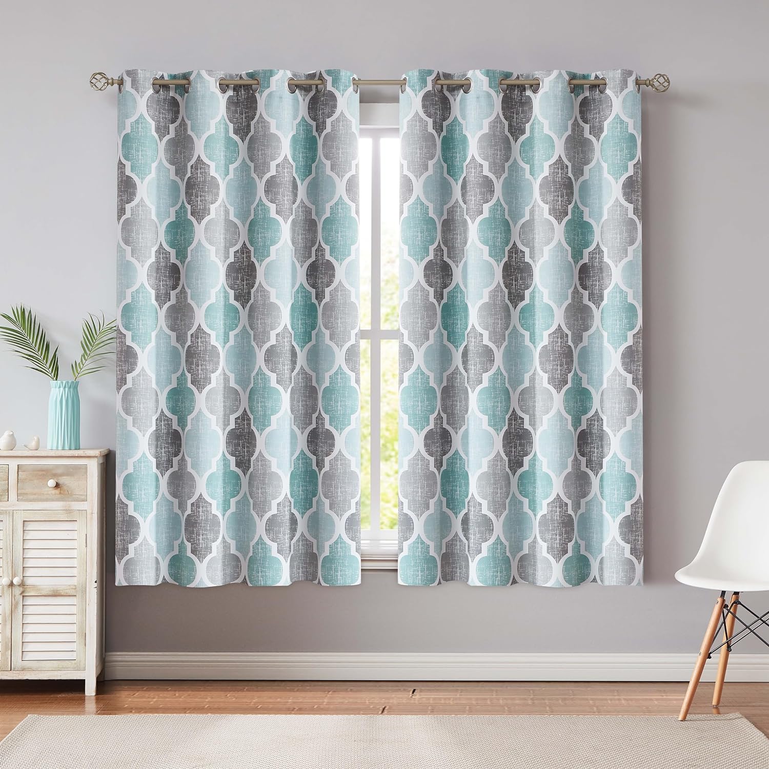 patterned blue curtains living room