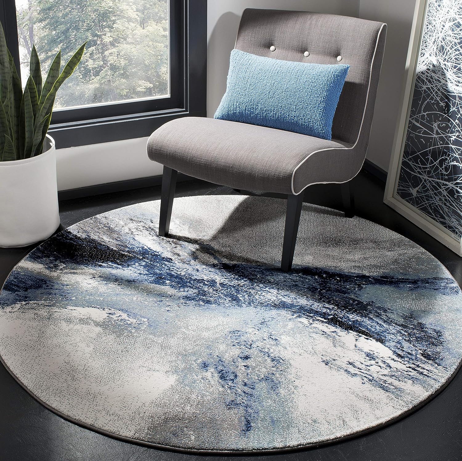 round blue rug living room