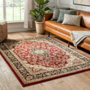 Persian-style red rug in living room