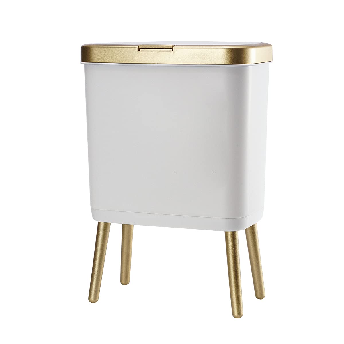white and gold trash can