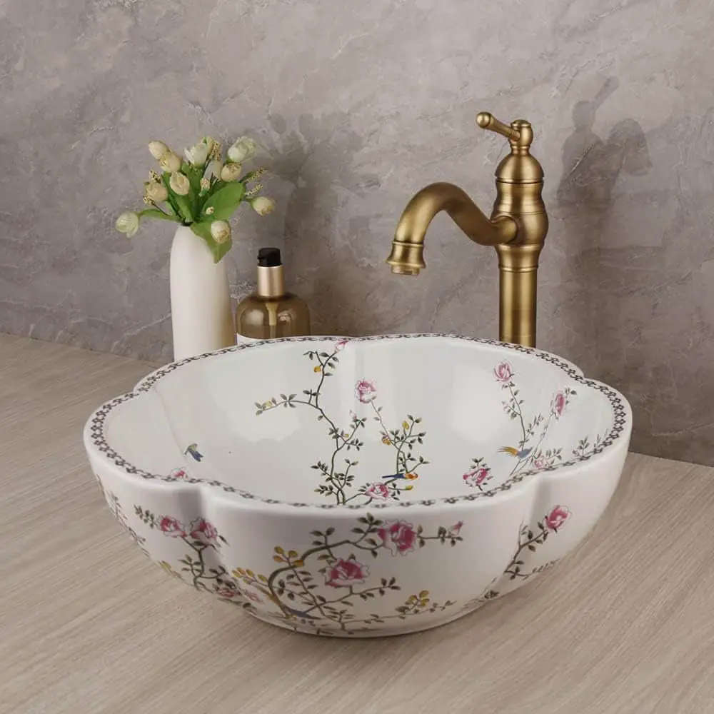 ceramic floral bathroom sink