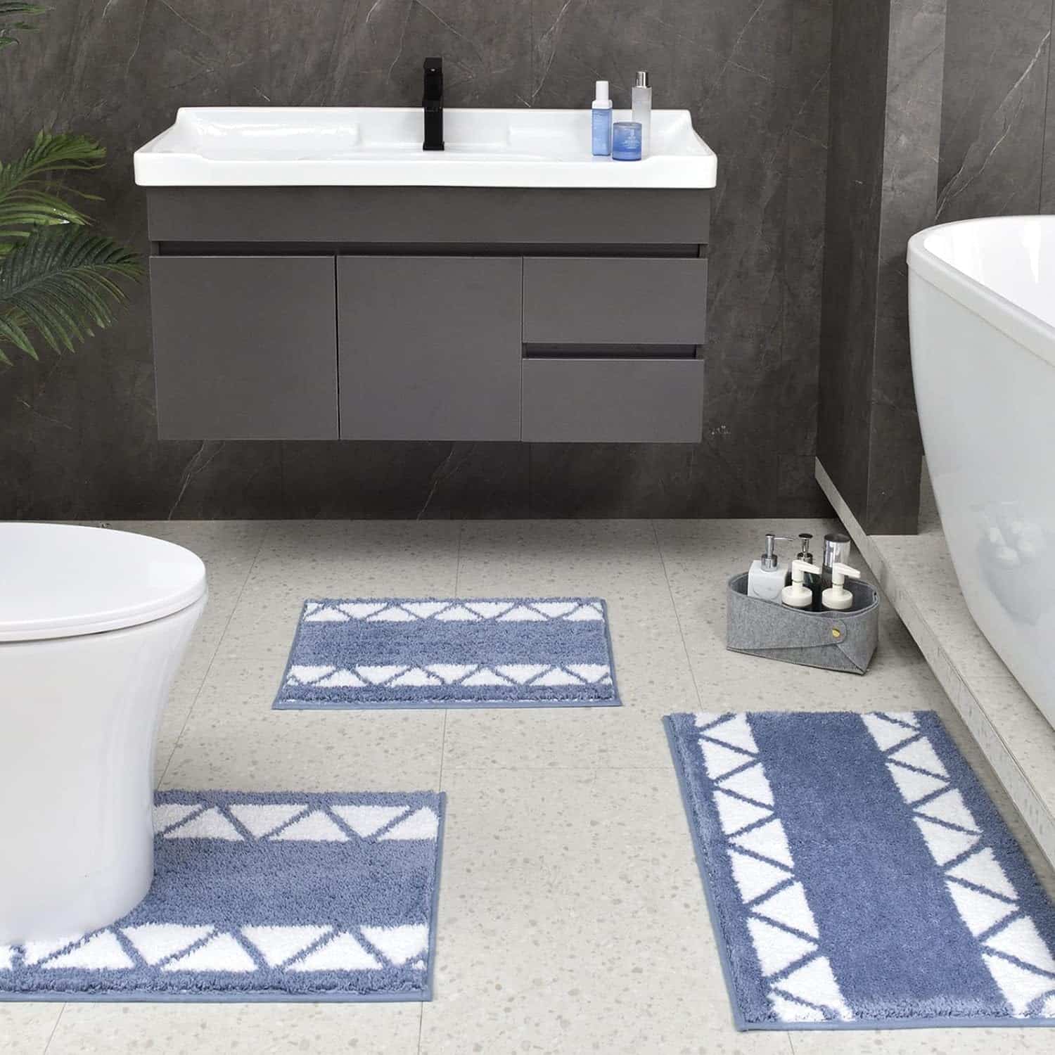 blue bathroom rugs set