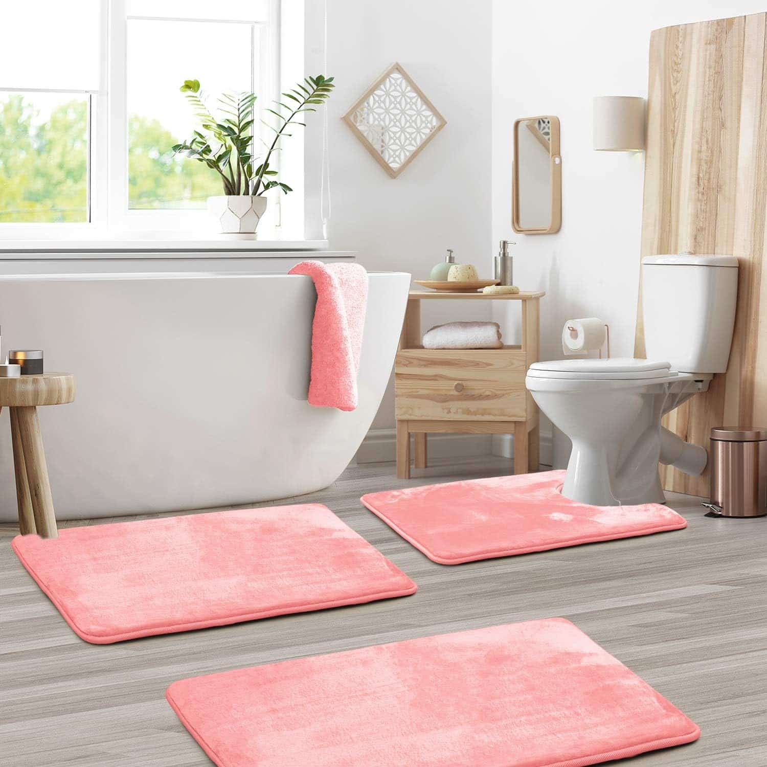 pastel pink charming rug set for bathrooms