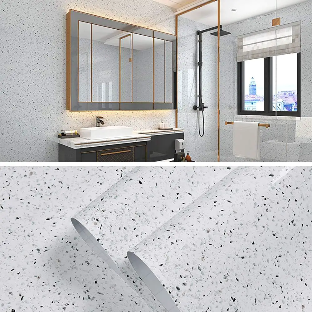 glossy terrazzo marble wallpaper for bathroom