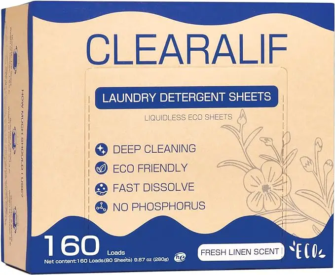 CLEARALIF Laundry Detergent Sheets Up to 160 Loads, Fresh Linen - Great For Travel,Apartments, Dorms,Laundry Detergent Strips Eco Friendly & Hypoallergenic