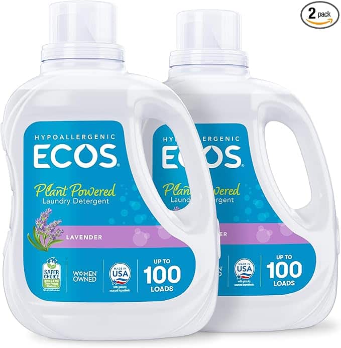 ECOS Laundry Detergent Liquid, 200 Loads - Dermatologist Tested Laundry Soap - Hypoallergenic, EPA Safer Choice Certified, Plant-Powered - Lavender