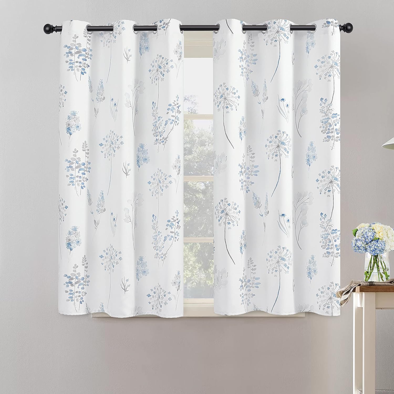 blue floral window curtain