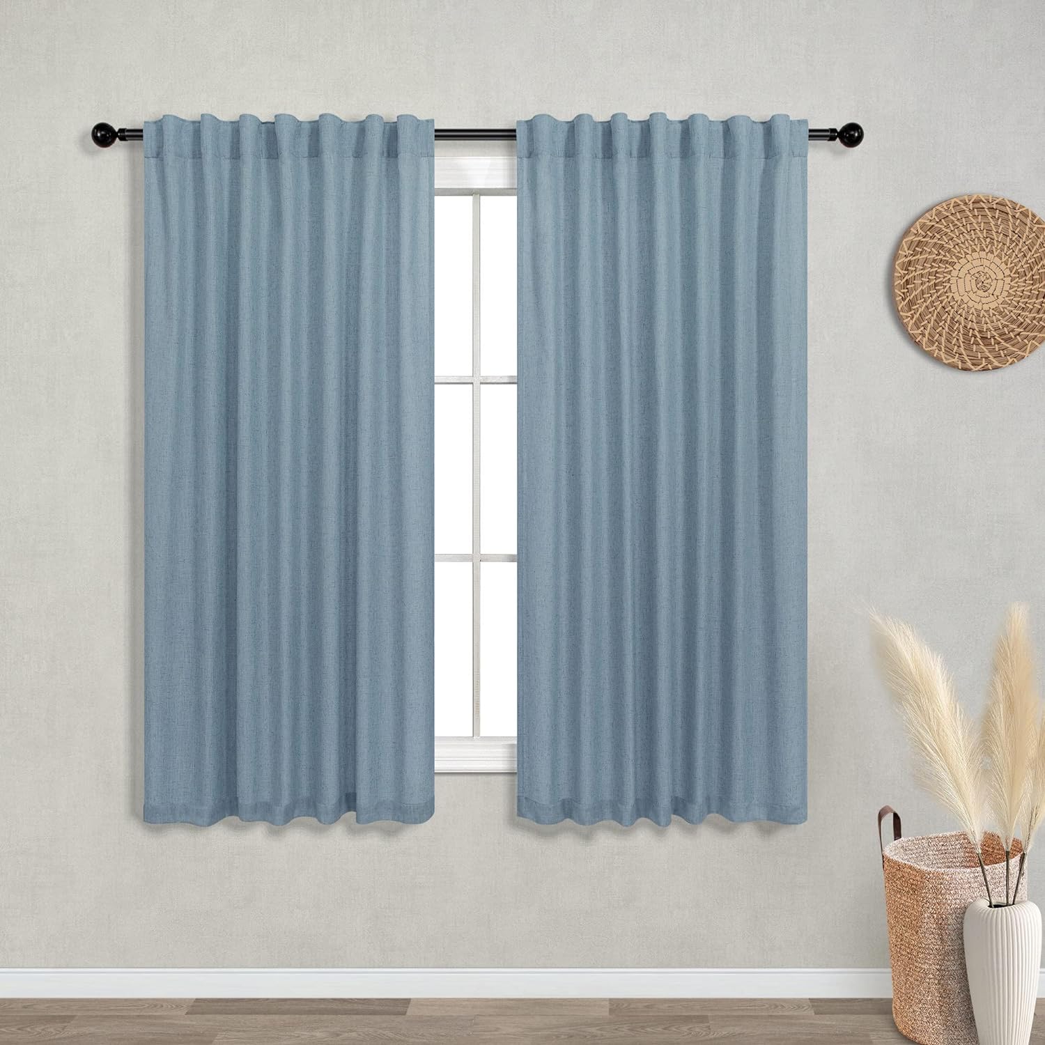 stone blue bathroom window curtain