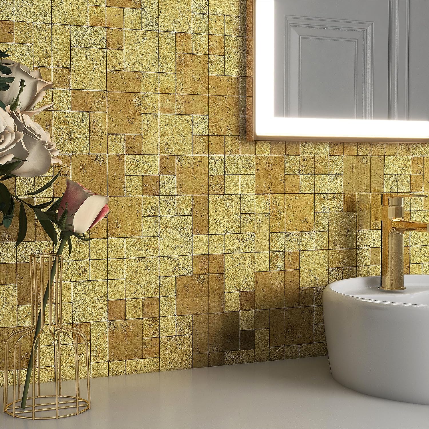 gold bathroom tile