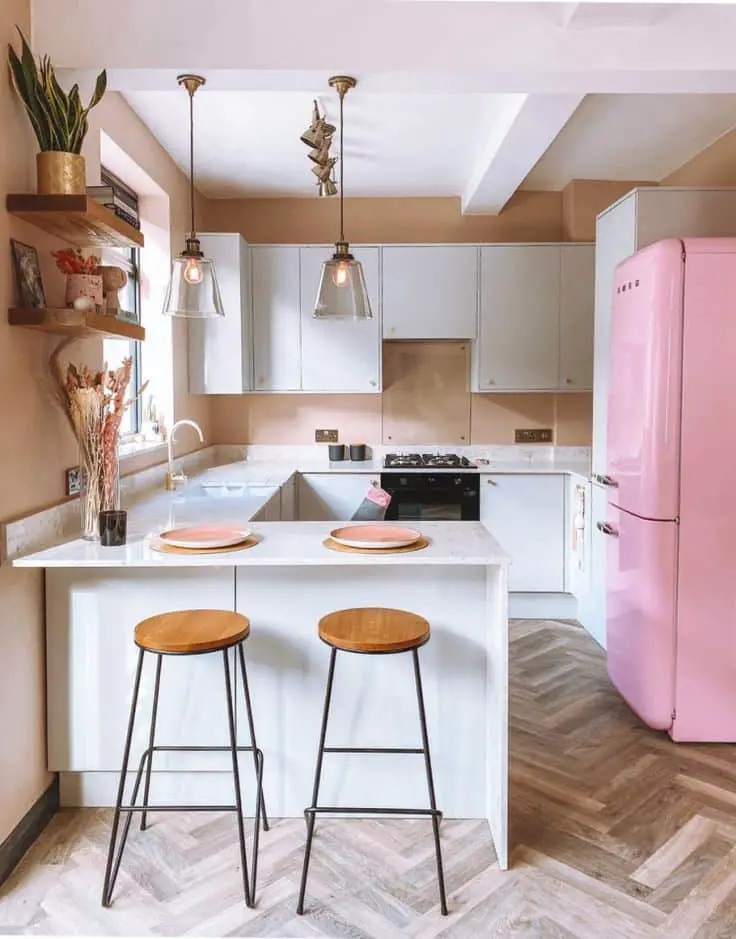 smeg refrigerator and small kitchen