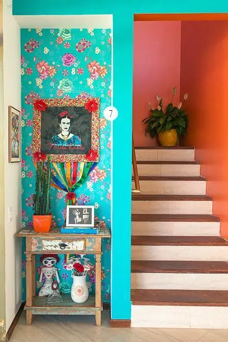 mexican inspired stairway entryway