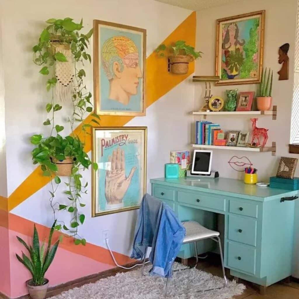 colorful maximalist home office decor