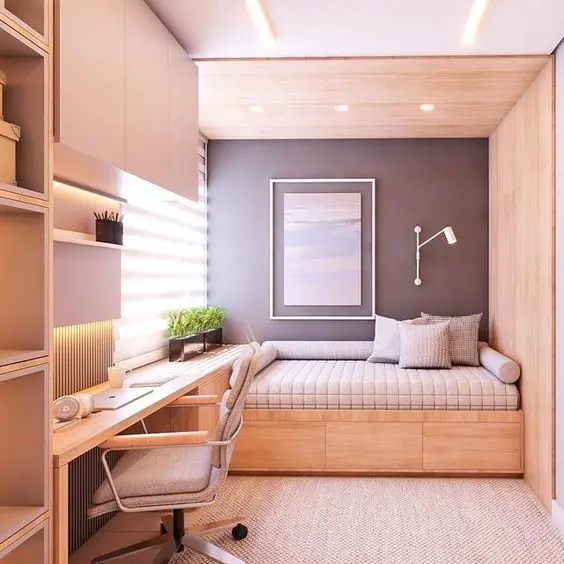 small bedroom with office