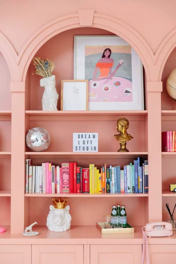 pink bookshelf