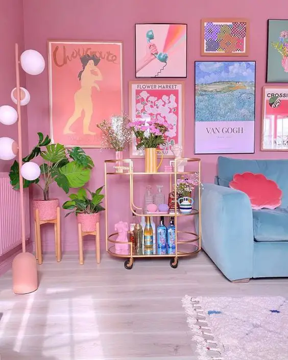 pink boho aesthetic living room decor