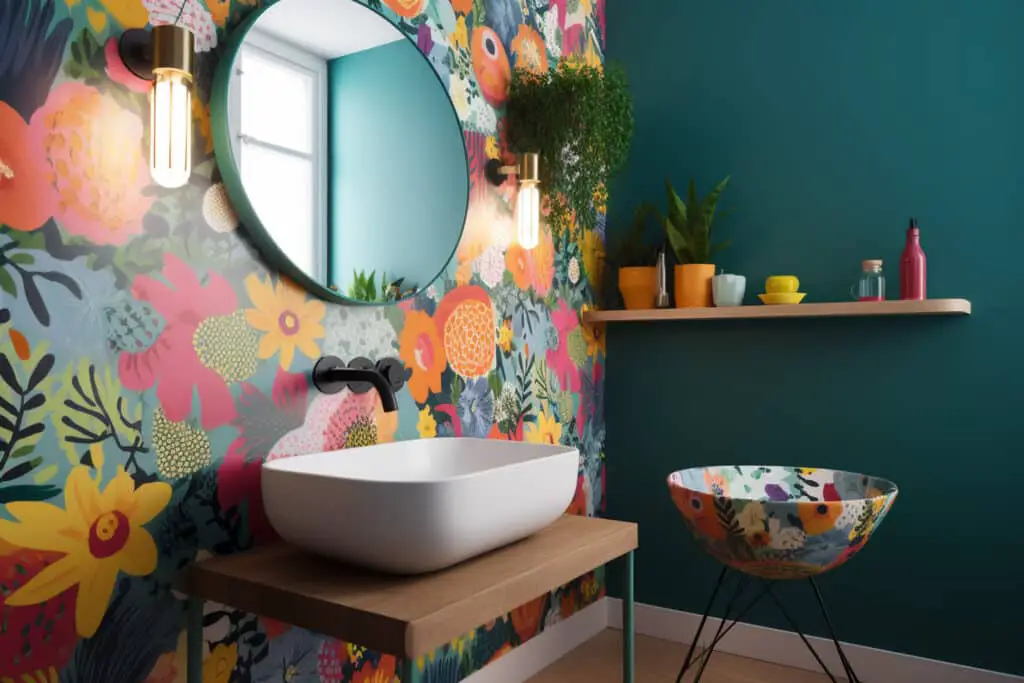vibrant color printed bathroom wallpaper backsplash