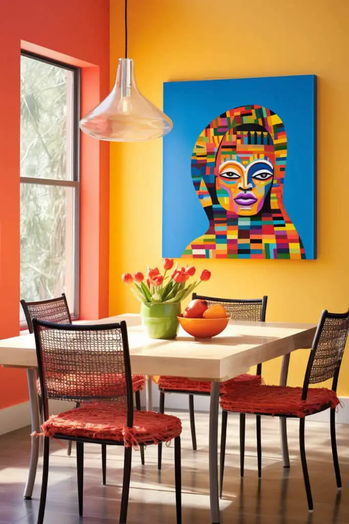 colorful wall art dining area