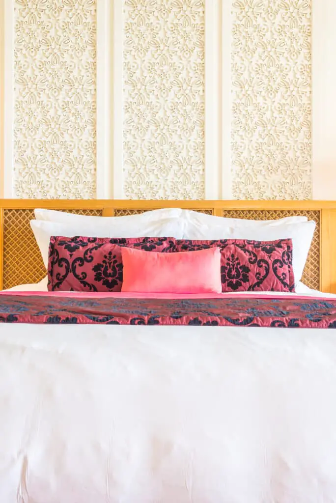 Luxury beautiful pillow decoration on bed in bedroom, moroccan style bedroom
