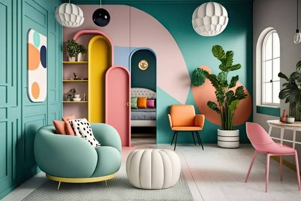 a room with a mix of bold and pastel colors, for a unique and stylish look,