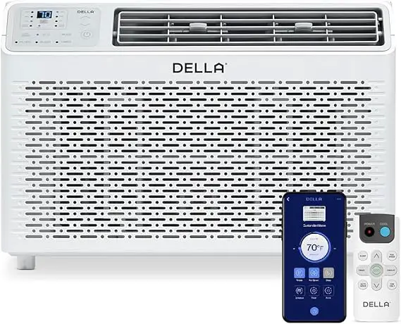 DELLA 12000 BTU Energy Saving Window Air Conditioner, Work with Alexa, Cools Up to 550 Sq. Ft, GEO Location, AC Unit with WIFI Smart Controls, Remote, Dehumidifier, Fan, Reusable Filter, Easy Install