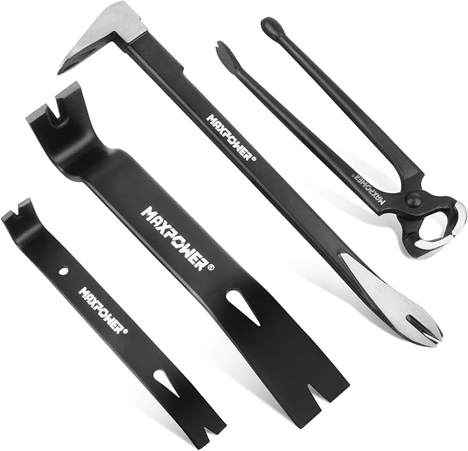 MAXPOWER 4-Pieces Pry Bar Set, 12-inch Utility Claw Pry Bar