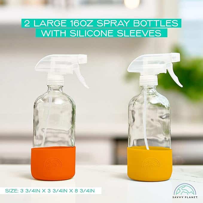 Glass Spray Bottles for Cleaning, Silicone Sleeve Bottom for Protection, Reusable Glass Spray Bottles 16 Oz With Adjustable Nozzle Settings