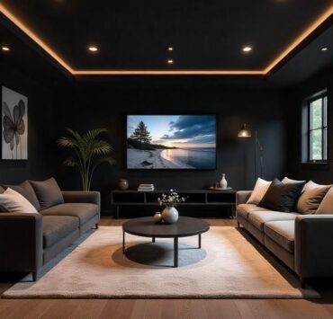 cozy basement with black ceiling