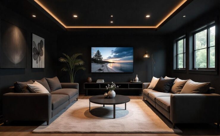 cozy basement with black ceiling