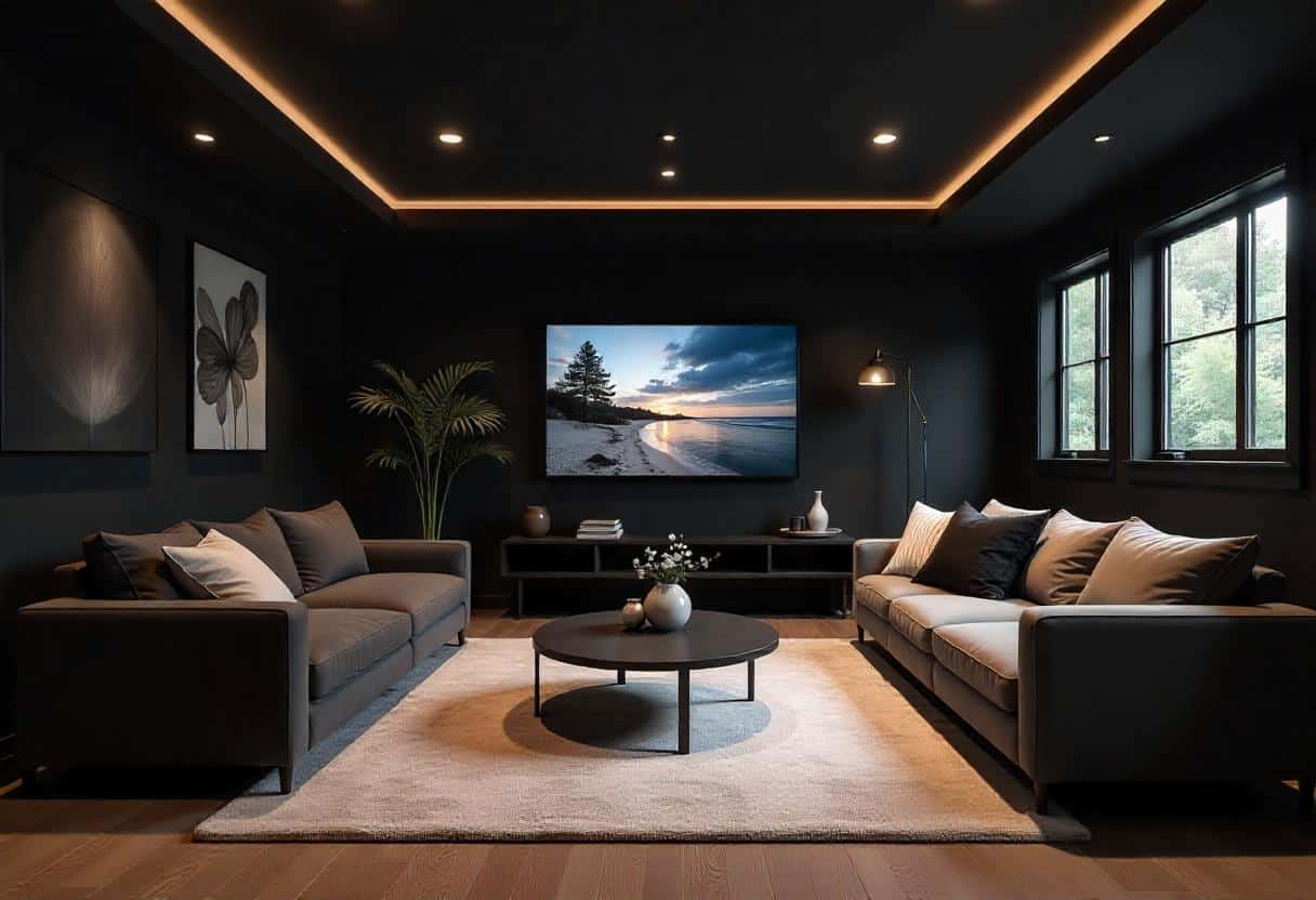 cozy basement with black ceiling